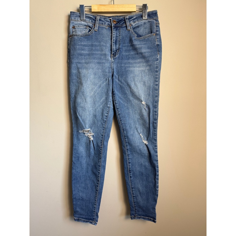 Soundgirl Distressed Skinny Jeans Size 11 High Rise Blue Denim Grunge Indie Boho